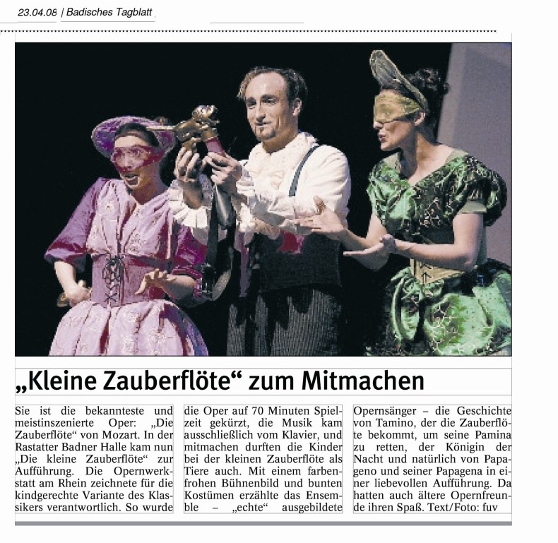 Presserezension zur Aufführung von Die Kleine Zauberflöte in Rastatt